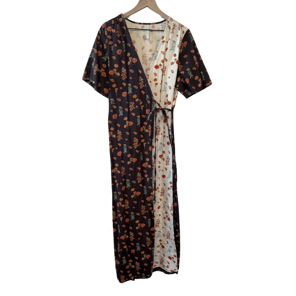 Mata Traders Cotton Short Sleeve Black White Red Maxi Wrap Dress Size XL